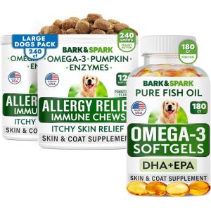 imageAllergy Relief  Omega 3 Bundle  AntiItch ampamp Hot Spots  Skin Allergy  Omega 3  Pumpkin  Enzymes  Immune Supplement  Joint Health  420 Chews  Peanut Butter  Fish Flavor  Made in USA