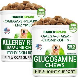 imageAllergy Relief  Glucosamine Chondroitin Bundle  AntiItch Skin ampamp Coat  Joint Pain Relief  Omega 3 Fish Oil  EPAampampDHA Fatty Acids  Itching ampamp Paw Licking  HipampampJoint Chews  300 Chews  Made in USA