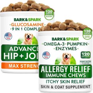imageAllergy Relief  Glucosamine Treats Bundle  Itchy Skin Relief  Old Dog Joint Pain Relief  Omega3 Pumpkin Enzymes Chondroitin  Seasonal Allergies  Senior Advanced Joint Health  240Ct  US Made
