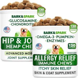 imageAllergy Relief Dog Treats  Hemp  Glucosamine Bundle  Itchy Skin Relief  Joint Pain Relief  Pumpkin Enzymes  Hemp Oil Chondroitin wMSM Omega 3  Seasonal Allergies  240 Chews  Made in USA