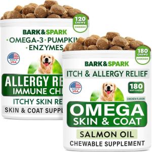 imageBARKampampSPARK Allergy Relief Dog Treats  Omega 3 for Dogs Bundle  Fish Oil Chews for Dog Shedding Skin Allergy Itch Relief Hot Spots Treatment  Joint Health  Skin and Coat Supplement