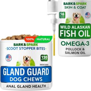 imageBARKampampSPARK Omega 3 Fish Oil  Gland Guard Bundle  Scoot Relief  Dog Shedding Skin Allergy Itch Relief Hot Spots Treatment  Pee Grass Spot Saver  Made in USA