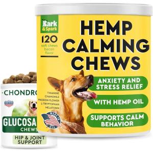 imageCalming Hemp Treats for Dogs  Glucosamine Dog Treats Bundle  Hemp Oil  Chondroitin MSM Omega3  Anxiety Relief  Stress Relief  Joint Pain Relief  Hip ampamp Joint Care  Made in USA  300 Chews