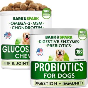 imageDog Probiotics  Glucosamine Treats Bundle  360 Soft Chews  Digestive Enzymes  Prebiotics  Chondroitin MSM Omega3  Gas Diarrhea Allergy Constipation  Joint Pain Relief  Immunity