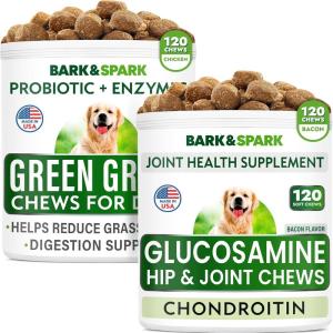 imageGlucosamine Bacon Flavor  Grass Treatment for Dog Urine Bundle  Joint Pain Relief  Dog Urine Neutralizer  Chondroitin MSM Omega3  Probiotics  Pee Lawn Repair  120  120 Soft Chews  US Made