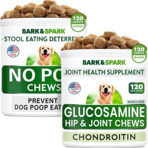 imageGlucosamine Bacon Flavor  NO PO Treats Bundle  Joint Pain Relief  Coprphagia Treatment  Chondroitin MSM Omega3  Probiotics ampamp Enzymes  Digestive Health  240 Soft Chews  Made in USA