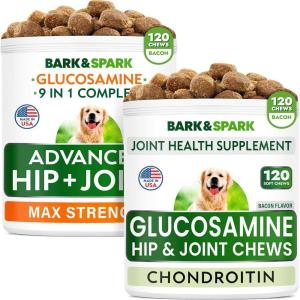 imageGlucosamine Dog Chews  Old Dog Joint Pain Relief Supplement Bundle  Senior Advanced Hip ampamp Joint Support Formula  Chondroitin MSM Omega3  Bacon Flavor  120  120 Chews  Made in USA