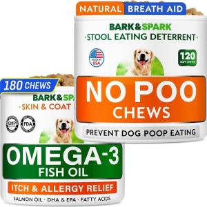 imageNo Poo Chews  Omega 3 Fish Oil Treats Bundle  Stop Dog Poo Eating  Dog Shedding Skin Allergy Itch Relief  Digestive Enzymes ampamp Breath Aid Support  Made in USA
