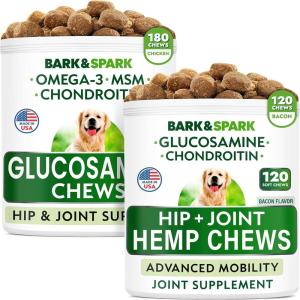 imagequotHemp Treats  Glucosamine Dog Chews Bundle  Natural Joint Pain Relief Supplement  Hemp Oil Chondroitin wMSM Omega 3  Advanced Hip ampamp Joint Support Formula  120  180 Chews  Made in USA