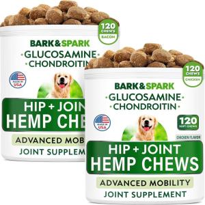 imageBARKampampSPARK Hemp Treats  Glucosamine Bacon Flavor Bundle  Natural Joint Pain Relief  Hemp Oil  Chondroitin MSM Omega3  Advanced Hip ampamp Joint Support Formula  240 Soft Chews  Made in USA