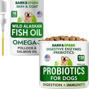 imageDog Probiotics  Omega 3 Fish Oil Bundle  Dog Shedding Skin Allergy Itch Relief  Digestive Enzymes ampamp Gas Diarrhea Constipation Relief Supplement  Made in USA