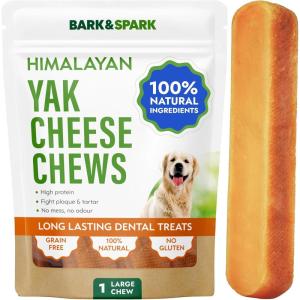 imageBARKampampSPARK Yak Cheese Himalayan Dog Chews  100 Natural ampamp Long Lasting Dog Treats Yak Milk Chews for Small Medium ampamp Large Dogs Lactose ampamp Gluten Free Dental Sticks Healthy ampamp Safe 1 Large ChewCheese