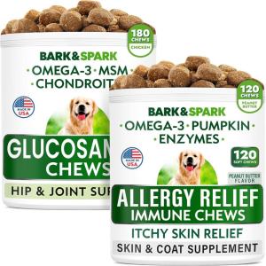 imageAllergy Relief  Glucosamine Dog Treats Bundle  Itchy Skin Relief  Joint Pain Relief  Omega 3  Pumpkin Enzymes  Chondroitin MSM  Seasonal Allergies  Hip ampamp Joint Care  300 Chews  Made in USA