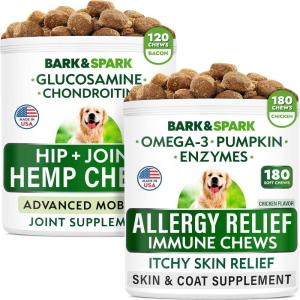 imageAllergy Relief Dog Treats  Glucosamine Bacon Flavor Bundle  Itchy Skin Relief  Joint Pain Relief  Pumpkin Enzymes  Chondroitin MSM Omega3  Seasonal Allergies  300 Soft Chews  Made in USA