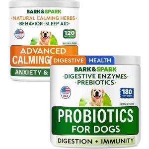 imageBARKampampSPARK Dog Probiotics for Digestive HealthCalming Chews Bundle  Anxiety Relief Treats  Diarrhea Gas Treatment Upset Stomach Relief  Probiotic Chews for Dogs