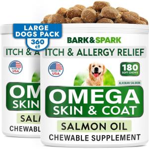 imageBARKampampSPARK Advanced Omega3 Collagen for Dogs  180 Fish ampamp Salmon Oil Treats for Dog Shedding Skin Allergy Chews Itch Relief Hot Spots Treatment  Jointm Skin ampamp Coat Supplement EPAampampDHA Fatty AcidsAlaskan Salmon