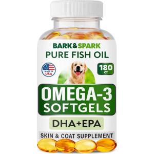 imageBARKampampSPARK Advanced Omega3 Collagen for Dogs  180 Fish ampamp Salmon Oil Treats for Dog Shedding Skin Allergy Chews Itch Relief Hot Spots Treatment  Jointm Skin ampamp Coat Supplement EPAampampDHA Fatty AcidsOmega SoftGels