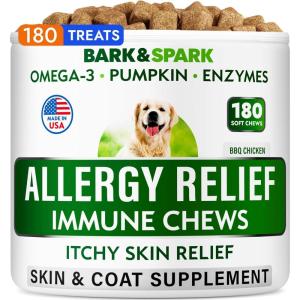 imageBARKampampSPARK Advanced Omega3 Collagen for Dogs  180 Fish ampamp Salmon Oil Treats for Dog Shedding Skin Allergy Chews Itch Relief Hot Spots Treatment  Jointm Skin ampamp Coat Supplement EPAampampDHA Fatty AcidsBBQ Chicken