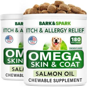 imageBARKampampSPARK Advanced Omega3 Collagen for Dogs  180 Fish ampamp Salmon Oil Treats for Dog Shedding Skin Allergy Chews Itch Relief Hot Spots Treatment  Jointm Skin ampamp Coat Supplement EPAampampDHA Fatty AcidsChicken