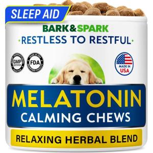 imageBARKampampSPARK Advanced Calming Chews for Dogs  Hemp Chew  Melatonin  Anxiety Relief  Sleep Aid  Relaxing Treats  Stress Relief During Fireworks Storms Thunder Barking  Made in USA  60CtMelatonin Chews Sleep Aid