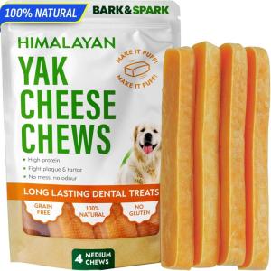 imageBARKampampSPARK Yak Cheese Himalayan Dog Chews  100 Natural ampamp Long Lasting Dog Treats Yak Milk Chews for Small Medium ampamp Large Dogs Lactose ampamp Gluten Free Dental Sticks Healthy ampamp Safe 4 Small ChewsMedium 4 Chews  Yak Cheese