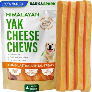 imageBARKampampSPARK Yak Cheese Himalayan Dog Chews  100 Natural ampamp Long Lasting Dog Treats Yak Milk Chews for Small Medium ampamp Large Dogs Lactose ampamp Gluten Free Dental Sticks Healthy ampamp Safe 4 Small ChewsLarge 4 Chews  Yak Cheese