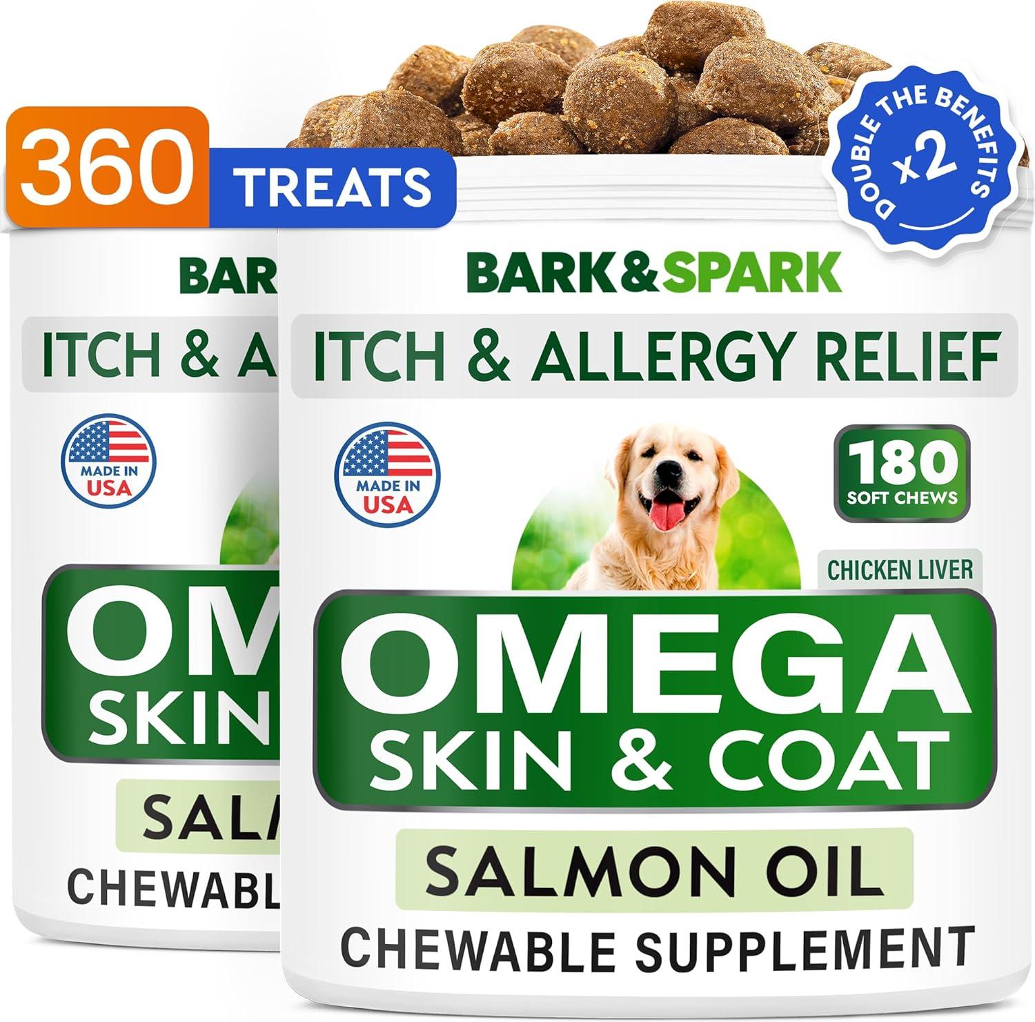 imageBARKampampSPARK Advanced Collagen  Omega3 Formula for Dogs  180 Fish Oil Treats for Dog Shedding Itch ampamp Allergy Relief Hot Spots Hip ampamp Joint and Skin ampamp Coat Supplement  Biotin EPA ampamp DHA Fatty AcidsChicken Liver