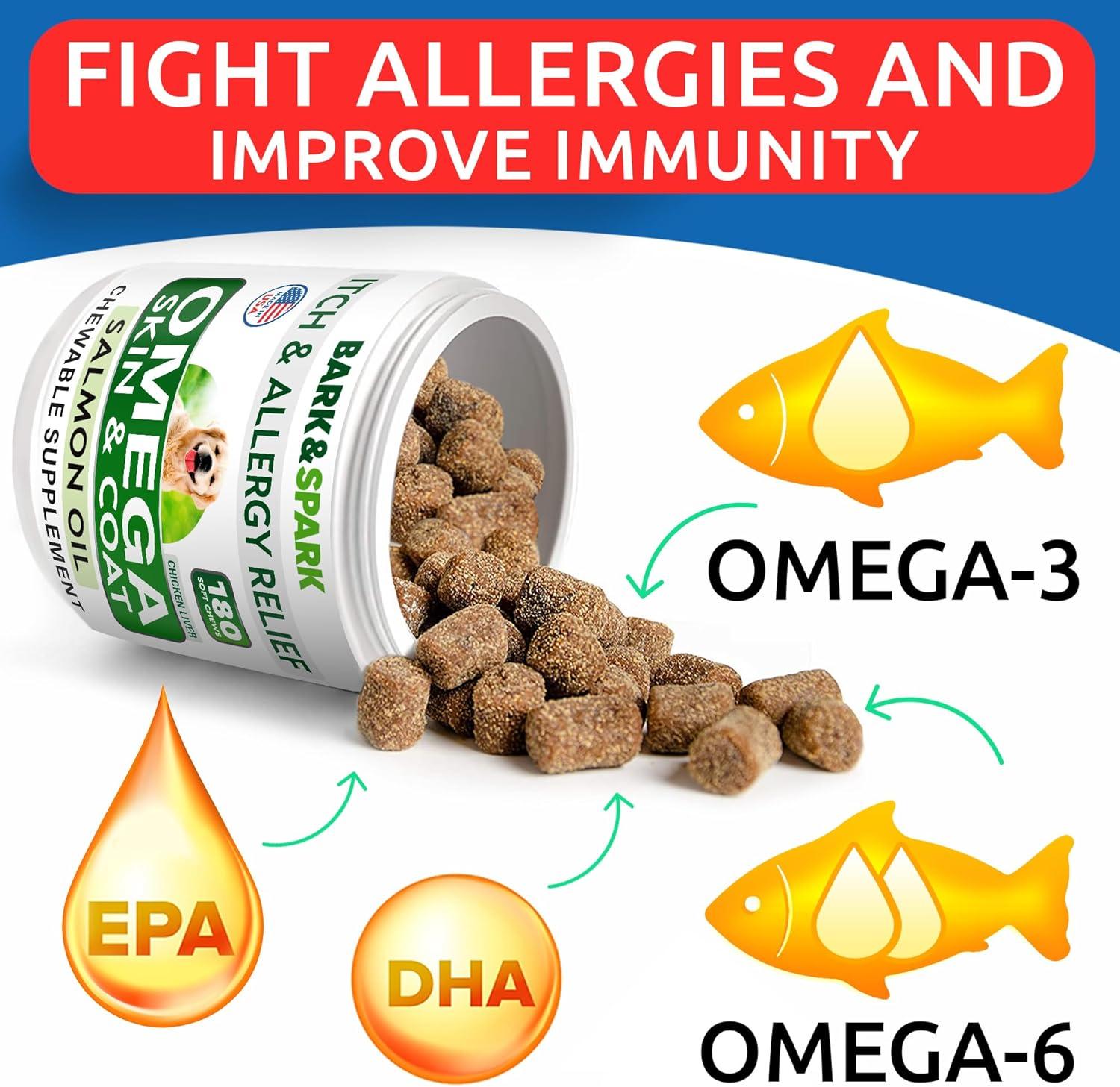 imageBARKampampSPARK Advanced Collagen  Omega3 Formula for Dogs  180 Fish Oil Treats for Dog Shedding Itch ampamp Allergy Relief Hot Spots Hip ampamp Joint and Skin ampamp Coat Supplement  Biotin EPA ampamp DHA Fatty AcidsChicken Liver