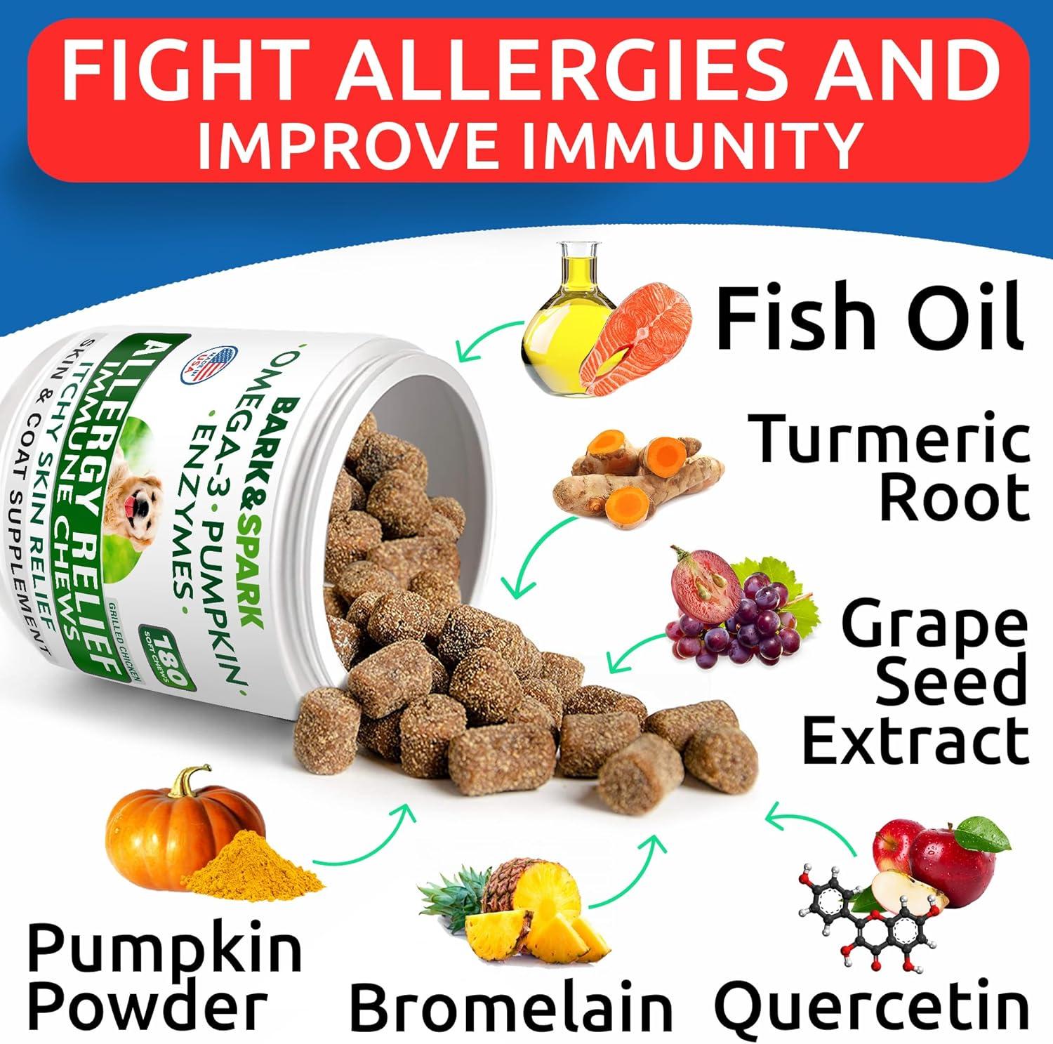 imageBARKampampSPARK Advanced Collagen  Omega3 Formula for Dogs  180 Fish Oil Treats for Dog Shedding Itch ampamp Allergy Relief Hot Spots Hip ampamp Joint and Skin ampamp Coat Supplement  Biotin EPA ampamp DHA Fatty AcidsGrilled Chicken