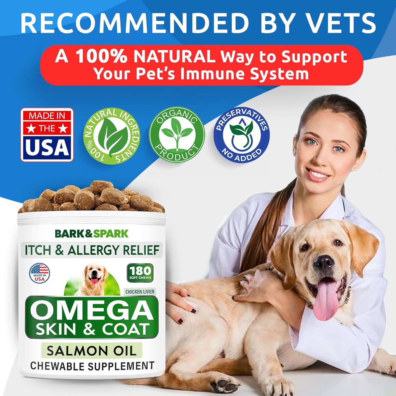 imageBARKampampSPARK Advanced Collagen  Omega3 Formula for Dogs  180 Fish Oil Treats for Dog Shedding Itch ampamp Allergy Relief Hot Spots Hip ampamp Joint and Skin ampamp Coat Supplement  Biotin EPA ampamp DHA Fatty AcidsChicken Liver