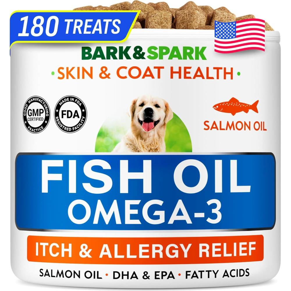 imageBARKampampSPARK Advanced Collagen  Omega3 Formula for Dogs  180 Fish Oil Treats for Dog Shedding Itch ampamp Allergy Relief Hot Spots Hip ampamp Joint and Skin ampamp Coat Supplement  Biotin EPA ampamp DHA Fatty AcidsChicken Liver