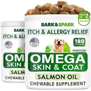imageBARKampampSPARK Advanced Collagen  Omega3 Formula for Dogs  180 Fish Oil Treats for Dog Shedding Itch ampamp Allergy Relief Hot Spots Hip ampamp Joint and Skin ampamp Coat Supplement  Biotin EPA ampamp DHA Fatty AcidsSalmon