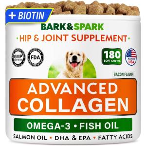 imageBARKampampSPARK Advanced Collagen  Omega3 Formula for Dogs  180 Fish Oil Treats for Dog Shedding Itch ampamp Allergy Relief Hot Spots Hip ampamp Joint and Skin ampamp Coat Supplement  Biotin EPA ampamp DHA Fatty AcidsBacon