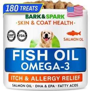 imageBARKampampSPARK Advanced Collagen  Omega3 Formula for Dogs  180 Fish Oil Treats for Dog Shedding Itch ampamp Allergy Relief Hot Spots Hip ampamp Joint and Skin ampamp Coat Supplement  Biotin EPA ampamp DHA Fatty AcidsChicken Liver