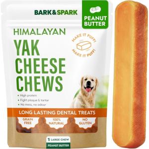 imageBARKampampSPARK Yak Cheese Himalayan Dog Chews  100 Natural ampamp Long Lasting Dog Treats Yak Milk Chews for Small Medium ampamp Large Dogs 1 Large ChewPeanut Butter