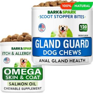 image:imageAnal Gland Guard Support  Omega 3 Fish Oil Treats Bundle  Scoot Treatment  Dog Shedding Skin Allergy Itch Relief  Digestive Enzymes amp Breath Aid Support  Made in USA