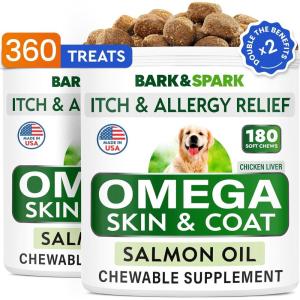 image:imageBARKampSPARK Omega 3  Fish Oil for Dogs  Skin Allergy Chews Itch Relief Hot Spots Treatment  Fish Oil Liquid Supplement for Pets EPADHA Fatty Acids Skin amp Coat Support  Bundle 180 Ct  16 Oz360Ct  Chicken