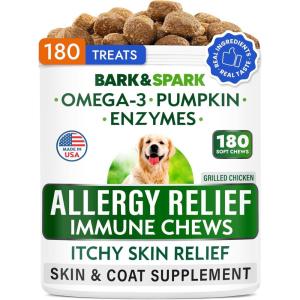 image:imageBARKampSPARK Omega 3  Fish Oil for Dogs  Skin Allergy Chews Itch Relief Hot Spots Treatment  Fish Oil Liquid Supplement for Pets EPADHA Fatty Acids Skin amp Coat Support  Bundle 180 Ct  16 Oz180 Ct  ALLERItch Salmon