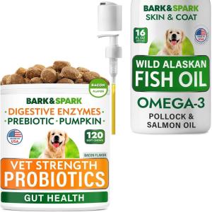 image:imageOmega 3 Fish Oil  Vet Strength Dog Probiotics for Digestive Health  SkinampCoat Support  Digestive Enzymes amp Gas Diarrhea Constipation Relief Supplement  Made in USA