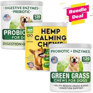 image:imageDog Probiotics Chews  Calming Hemp Treats  AllNatural Grass Treatment  Gas Diarrhea Allergy Constipation Upset Stomach Relief  Anxiety Relief  Separation Aid  Grass Saver Pee Lawn Repair