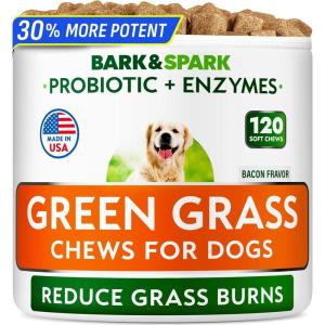 image:imageBARKampSPARK Green Grass Dog Chews  Dog Pee Grass amp Urine Neutralizer for Lawn Grass Burn Spot Chews with Probiotics amp Enzymes Helps Reduce Lawn Burn from Dog Urine 120 Soft Chews
