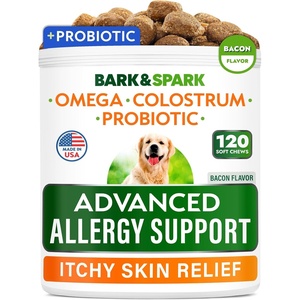 image:imageBARKampSPARK Dog Allergy Relief Soft Chews for Skin Health amp Seasonal Allergies  AntiItch Supplement wOmega3 Quercetin amp Bromelain Immune Treats for Dry Skin amp Hot Spots  Chicken Liver  180ctAdvanced Formula  Bacon