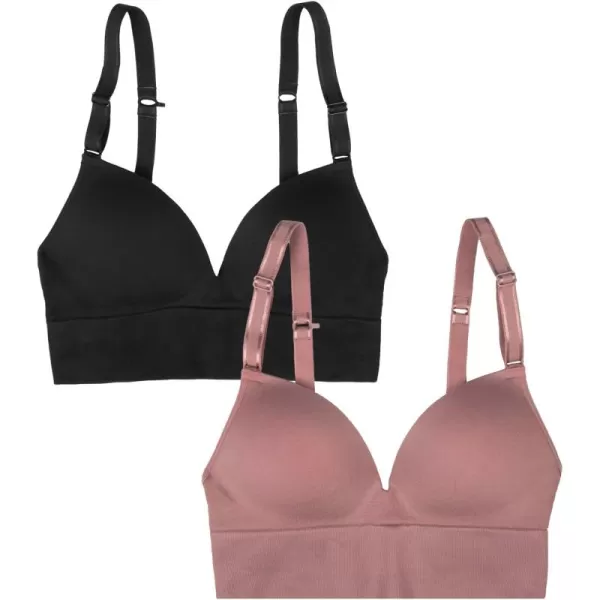 Fruit of the Loom A Fresh Collection Confidence Booster 2 Pack Womens Seamless Push Up Bras for Lifted ComfortPremium PlumBlack Hue