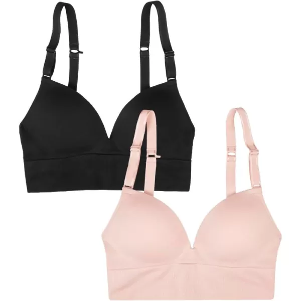 Fruit of the Loom A Fresh Collection Confidence Booster 2 Pack Womens Seamless Push Up Bras for Lifted ComfortRose ShadowBlack Hue