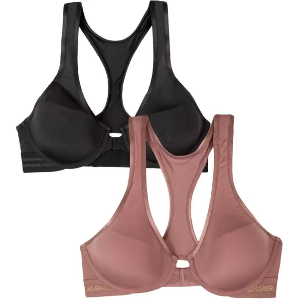 Fruit of the Loom A Fresh Collection Game Changer 2Pack Front ampamp Back Closure Racerback Bras and Comfort for WomenPremium PlumBlack Hue