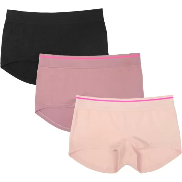 Fruit of the Loom A Fresh Collection Hey Shorty 3Pack Seamless Boyshorts for Womens Everyday ComfortPremium PlumRose ShadowBlack