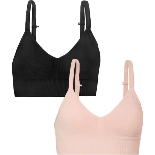 Fruit of the Loom A Fresh Collection So Comfy 2Pack Womens Seamless Bralettes  Your New Everyday EssentialRose ShadowBlack Hue