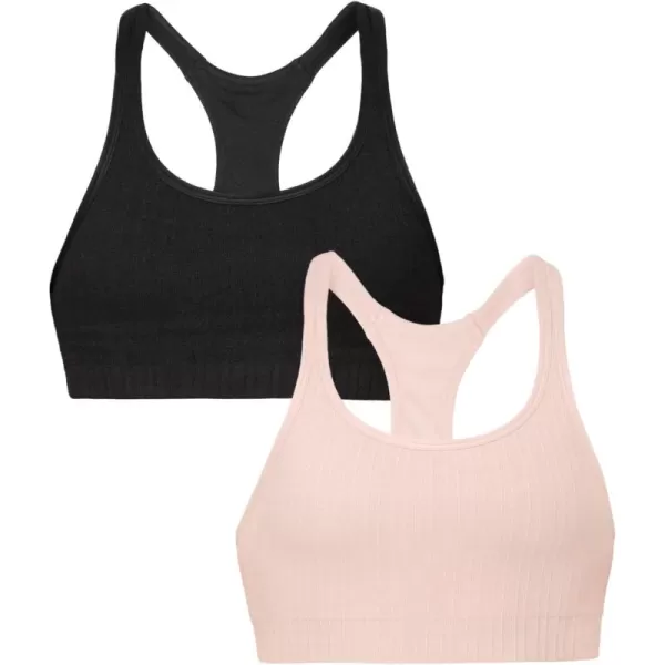 Fruit of the Loom A Fresh Collection So Sporty 2Pack Womens Seamless Racerback Croptop BrasRose ShadowBlack Hue