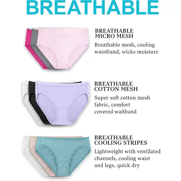 Fruit of the Loom Womens Breathable Underwear Moisture Wicking Keeps You Cool ampamp Comfortable Available in Plus SizeCooling Stripes  Bikini  6 Pack  Colors May Vary