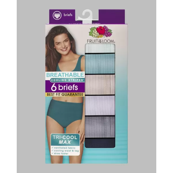 Fruit of the Loom Womens Breathable Underwear Moisture Wicking Keeps You Cool ampamp Comfortable Available in Plus SizeCooling Stripes  Brief  6 Pack  Colors May Vary